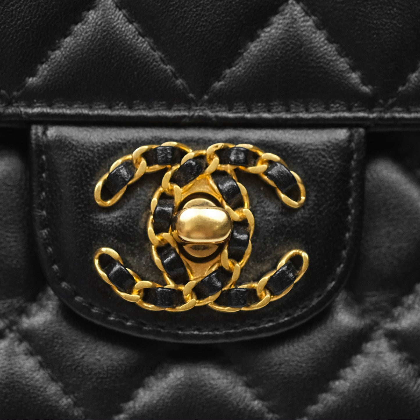 Chanel Logo Top Handle Small Flap Bag Black Lambskin Gold Hardware 24C