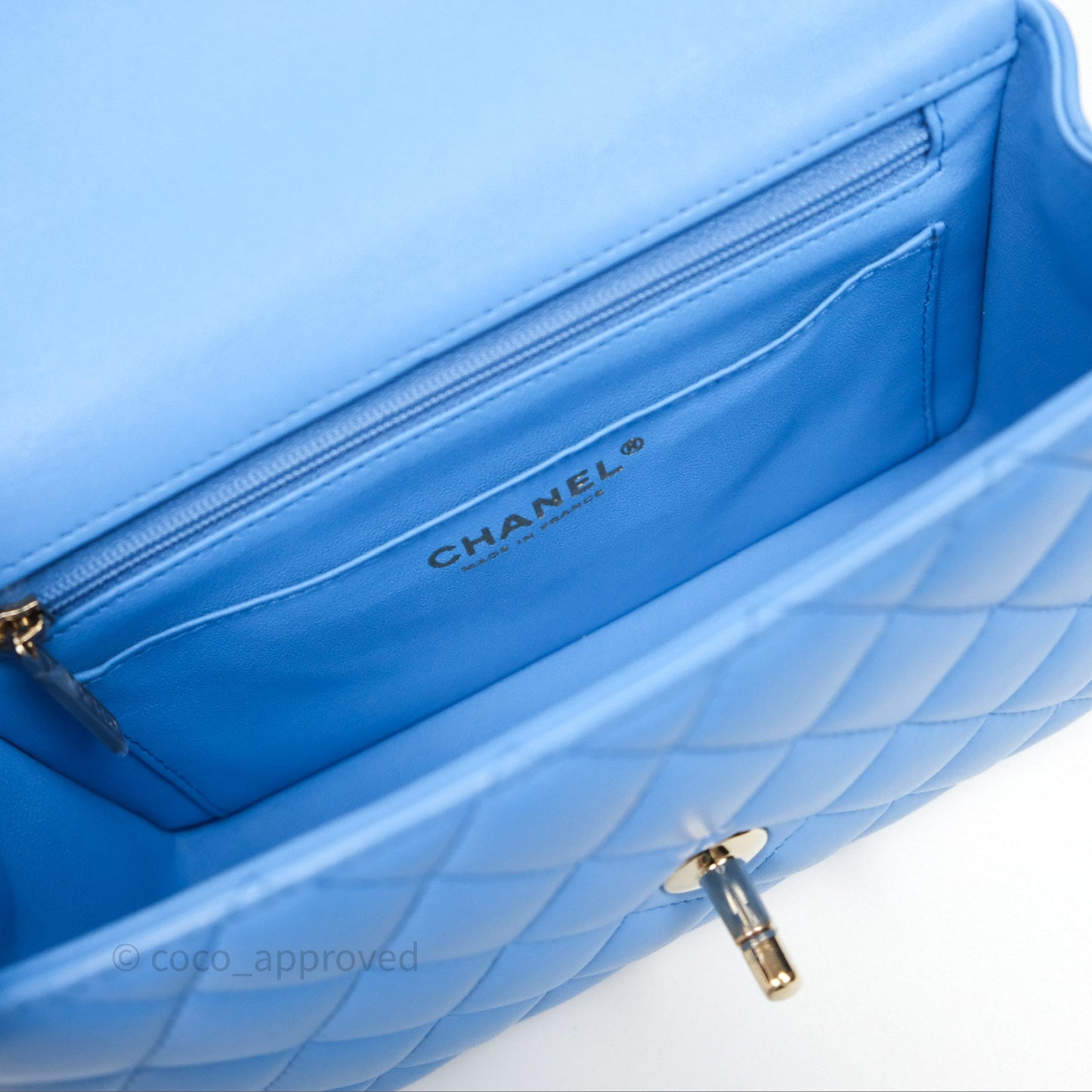 Chanel Top Handle Mini Rectangular Flap Blue Lambskin Gold Hardware