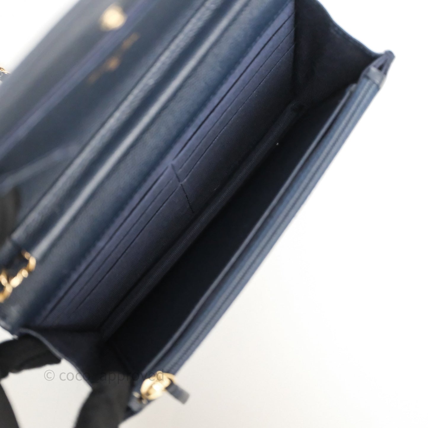 Chanel Classic Wallet On Chain WOC Quilted Navy Caviar Gold Hardware