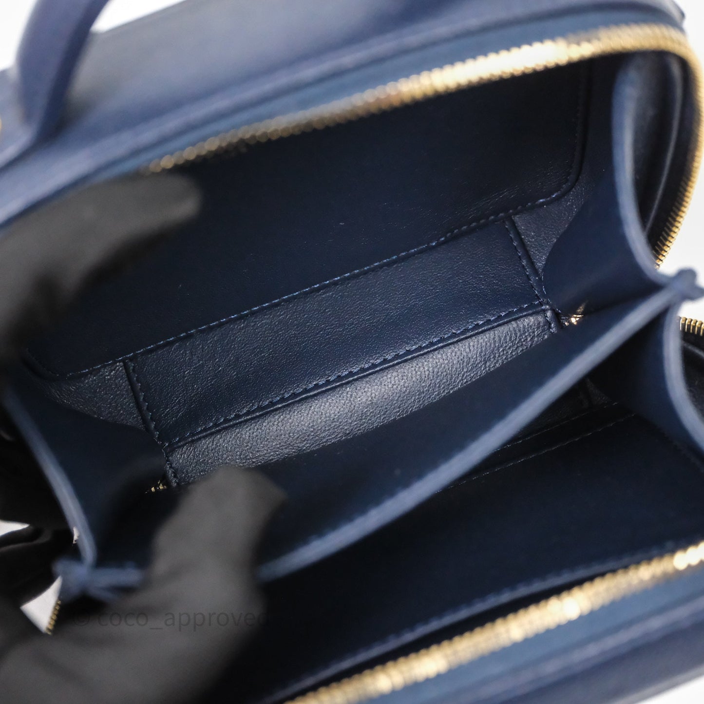 Chanel Quilted Small CC Filigree Vanity Case Navy Caviar Gold Hardware
