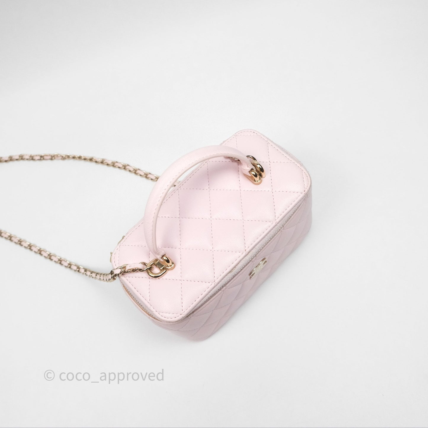 Chanel Vanity Rectangular Top Handle Light Pink Lambskin Gold Hardware