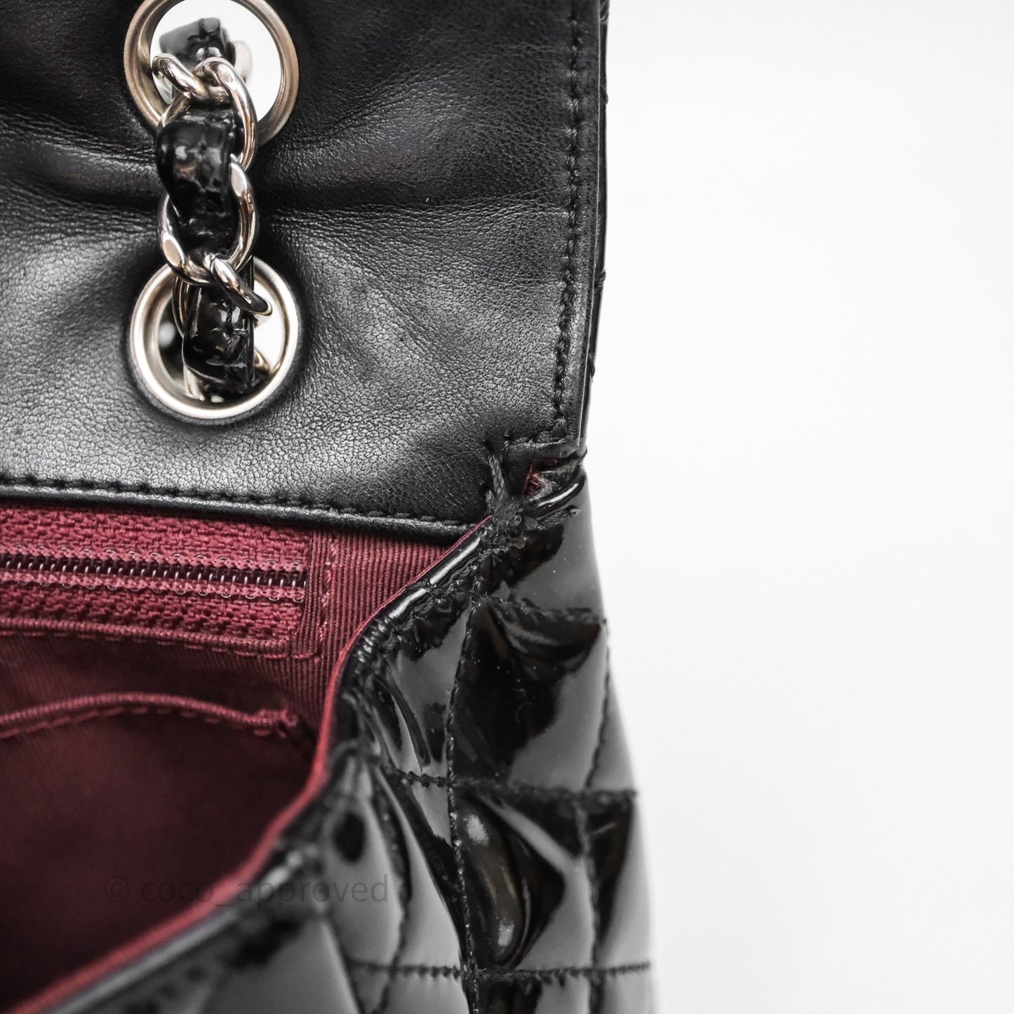 Chanel Quilted Medium Flap Black Patent Silver Hardware