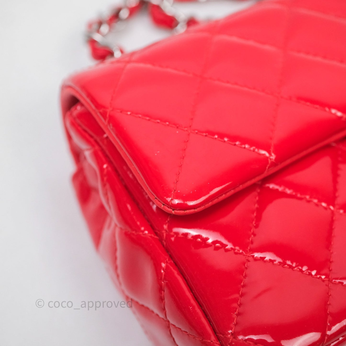Chanel Mini Rectangular Quilted Red Patent Silver Hardware