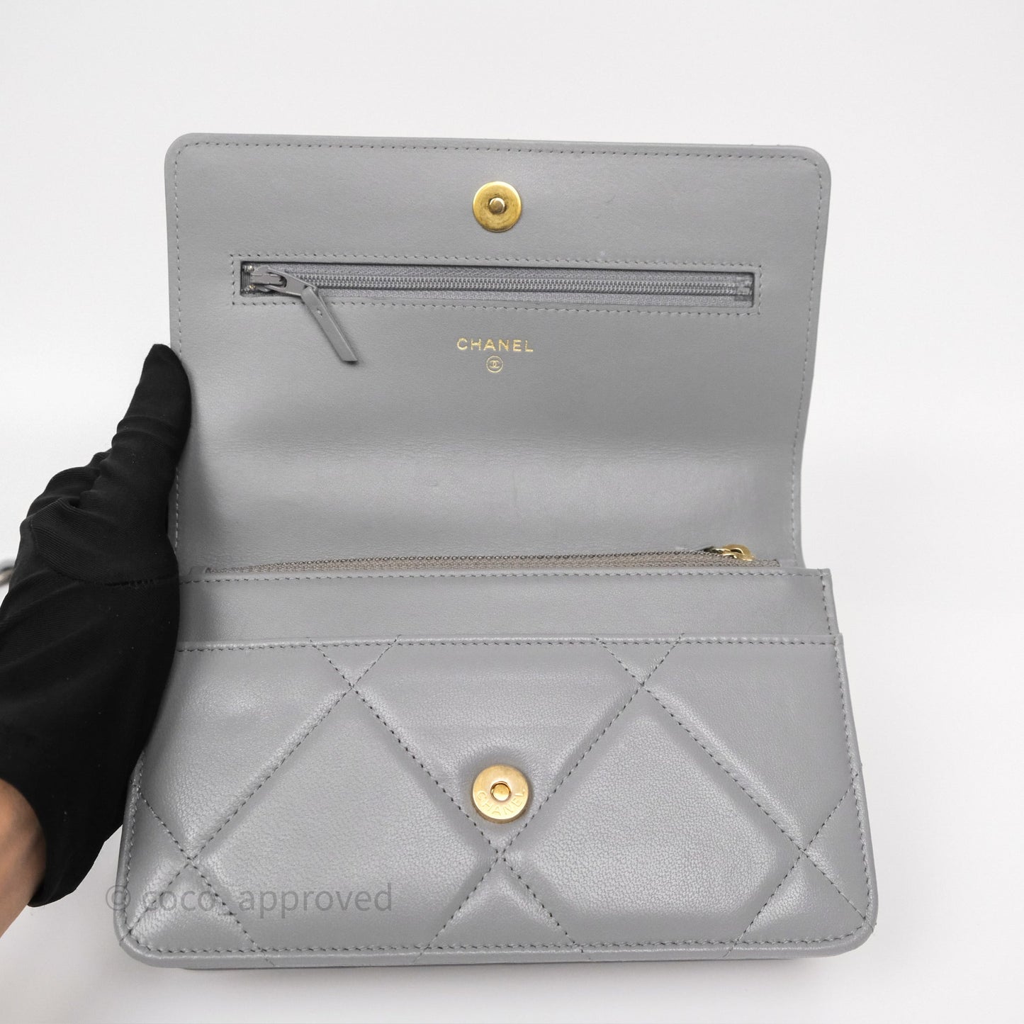 Chanel 19 Wallet on Chain WOC Grey Lambskin Mixed Hardware