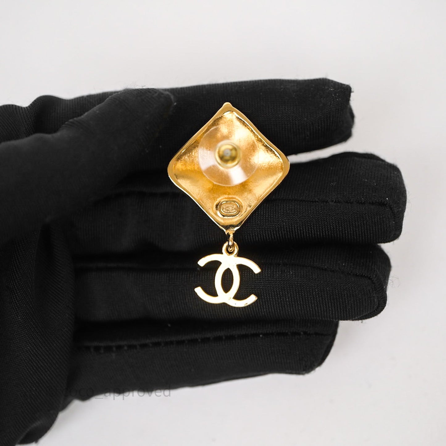 Chanel Square Drop CC Earrings Gold Tone 24K