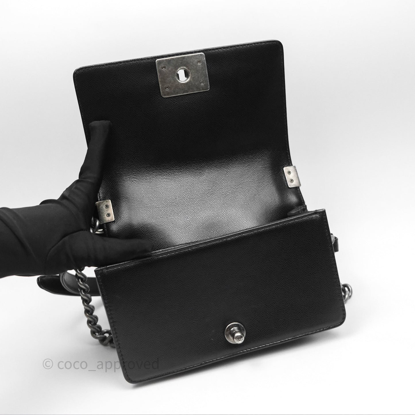 Chanel Small Boy Black Caviar Ruthenium Hardware