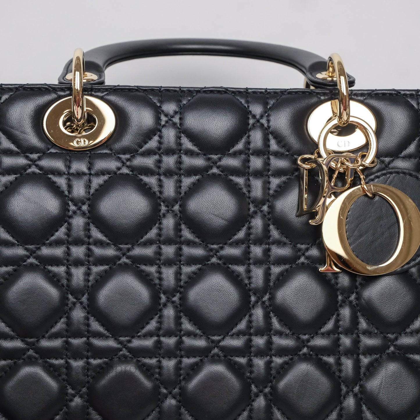 Christian Dior Medium Lady Dior Navy Lambskin Gold Hardware