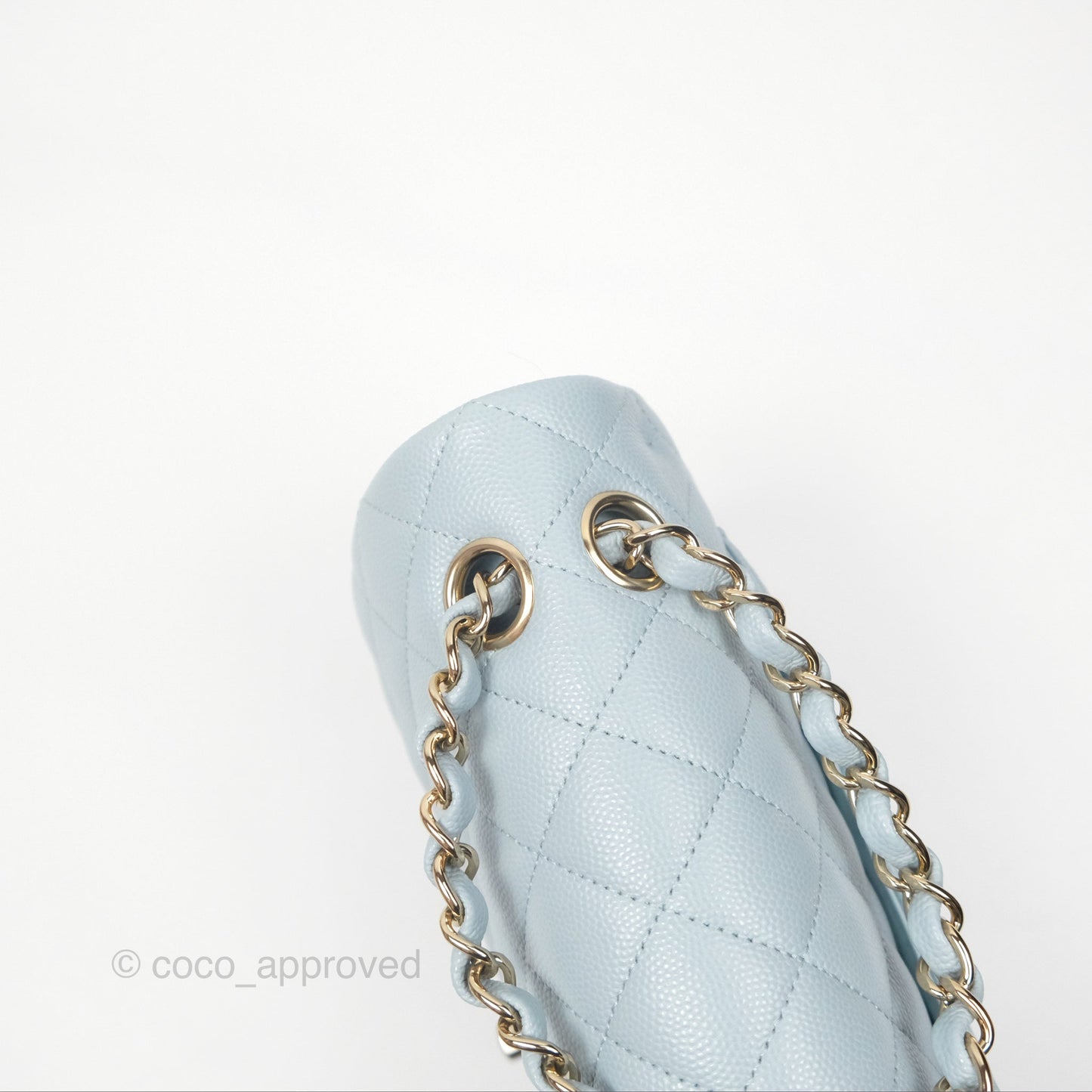 Chanel Small Classic Quilted Flap Light Blue Caviar Gold Hardware