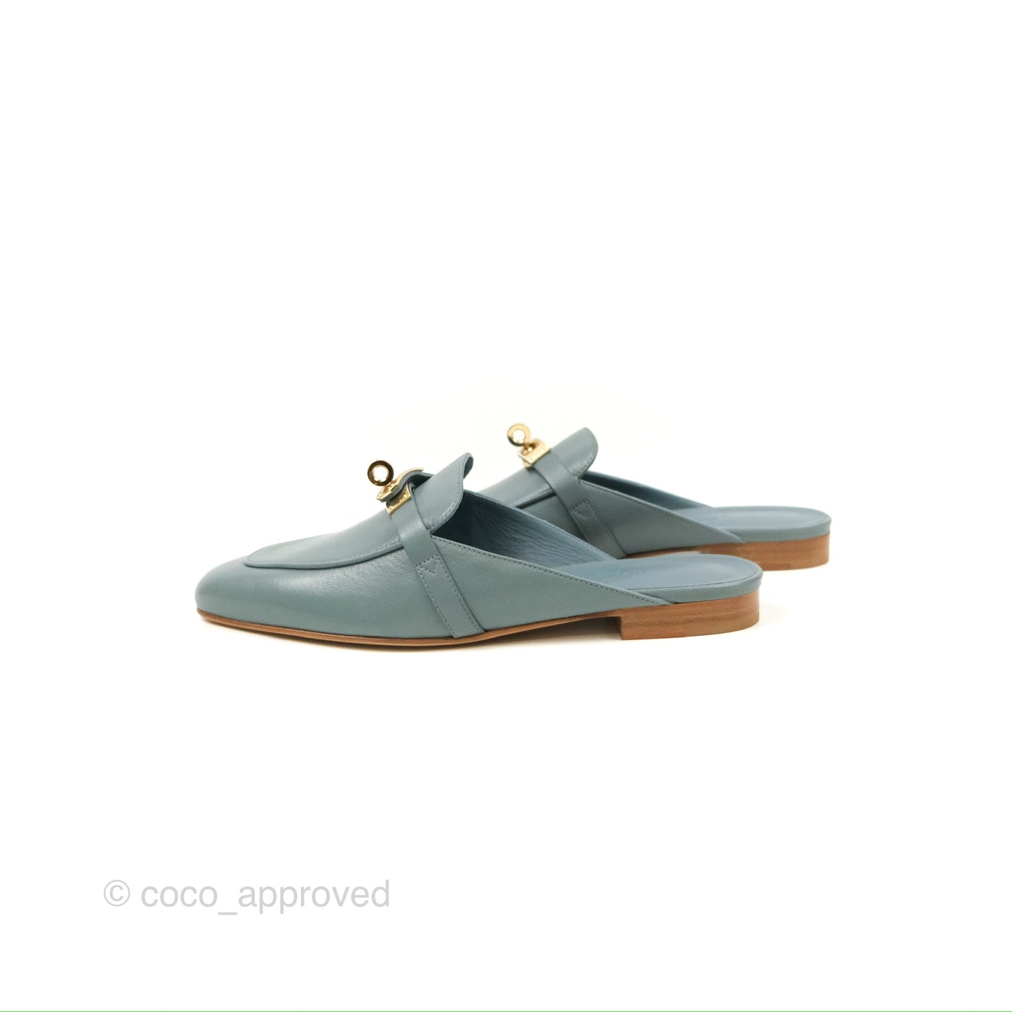 Hermès Oz Mules Bleu Pinede Calfskin Gold Hardware Size 37.5