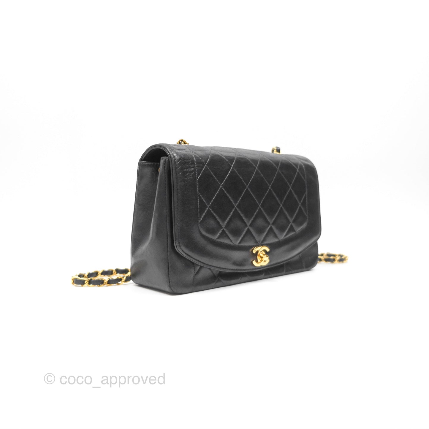 Chanel Vintage Medium Classic Diana Flap Bag Black Lambskin 24K Gold Hardware