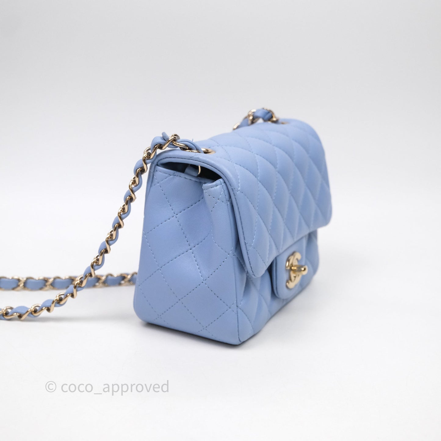 Chanel Mini Square Quilted Sky Blue Lambskin Gold Hardware