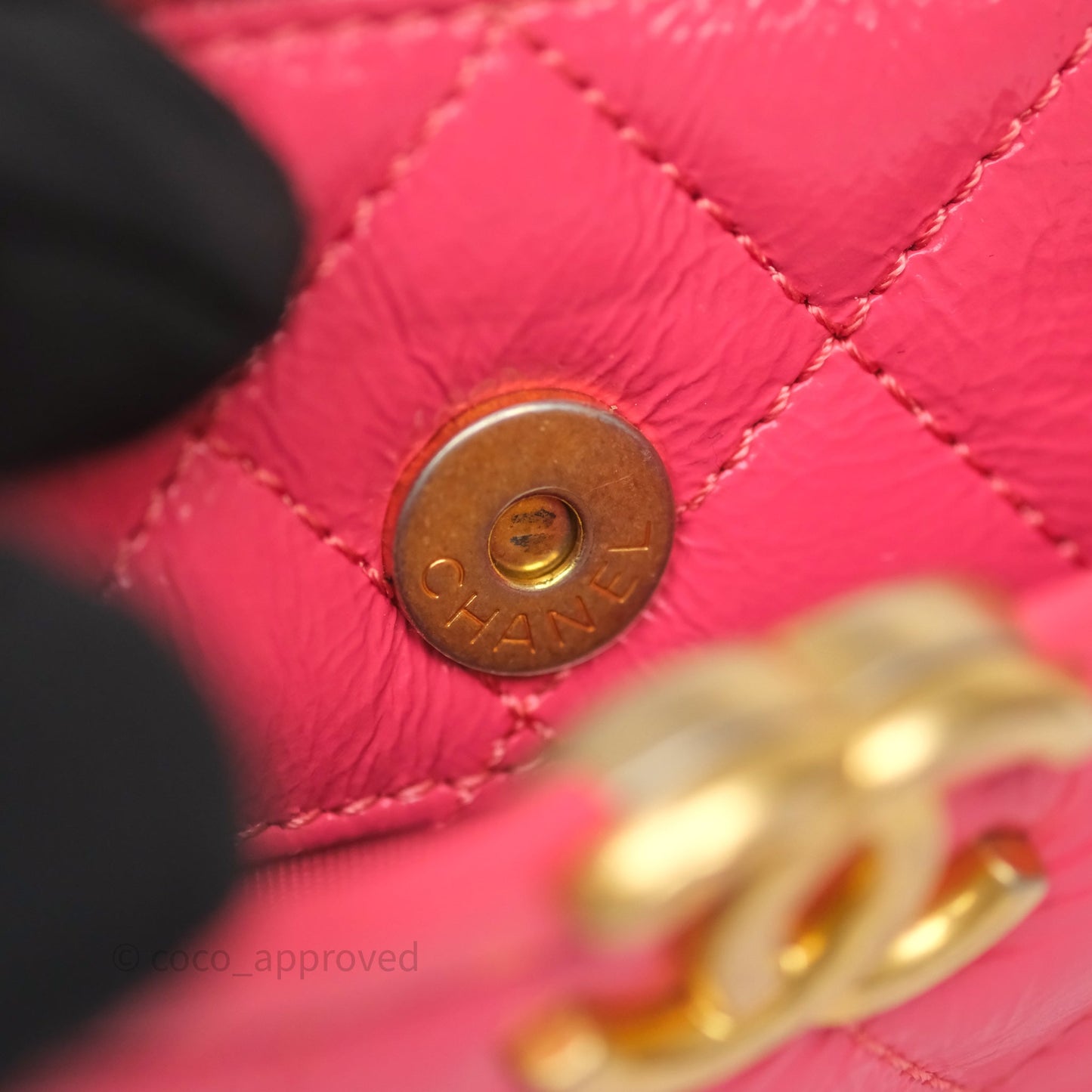 Chanel Small Top Handle Vanity Case Hot Pink Shiny Crumpled Calfskin Aged Gold Hardware