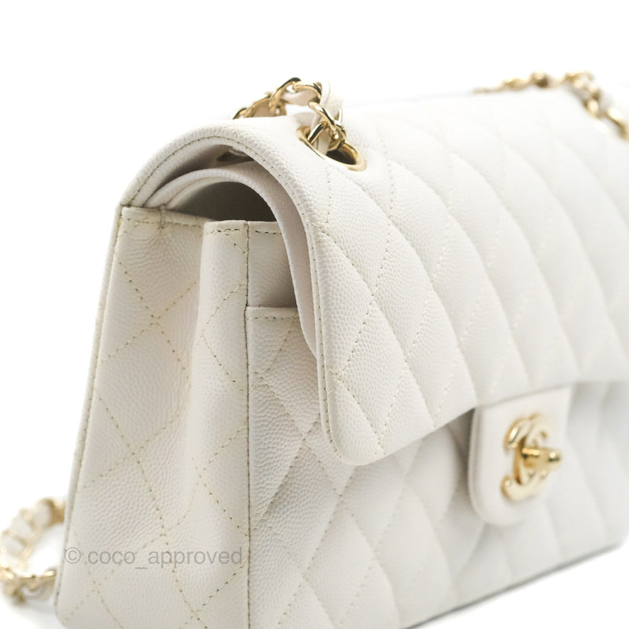 Chanel Small Classic Quilted Flap White Caviar Gold Hardware