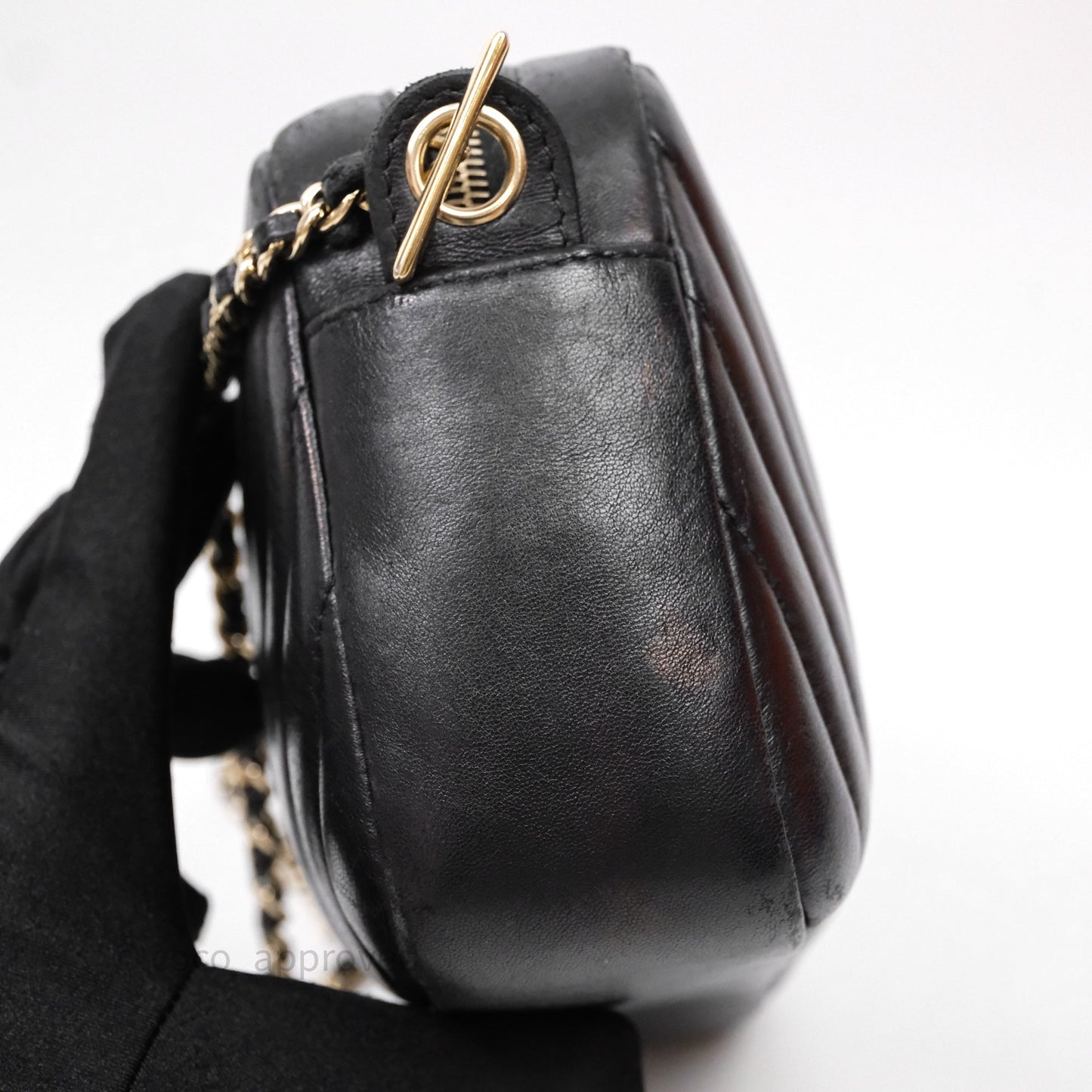 Chanel Chevron Camera Bag Black Lambskin Gold Hardware