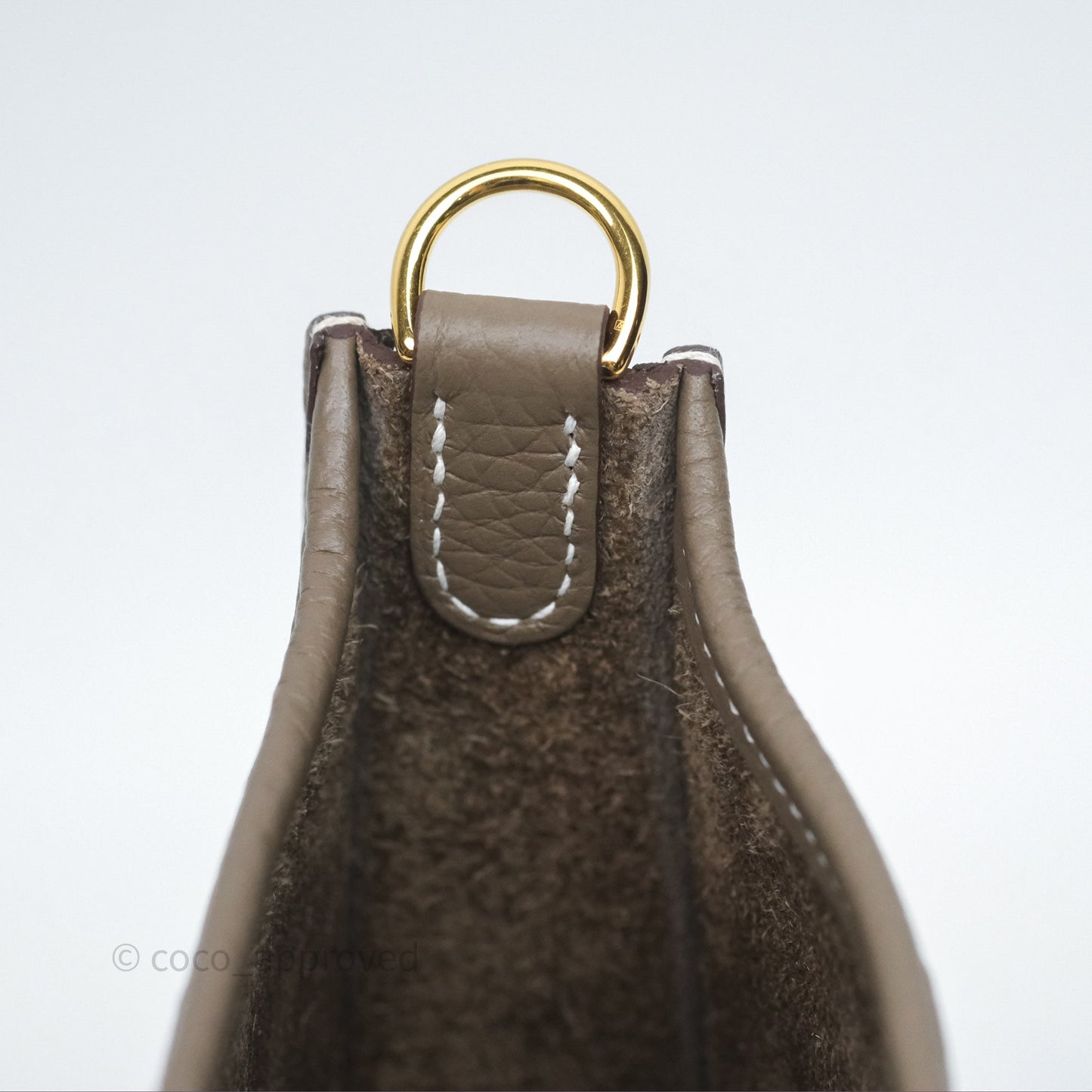 Hermès Mini Evelyne 16 Etoupe 18 Clemence Gold Hardware with Bleu Indigo Strap