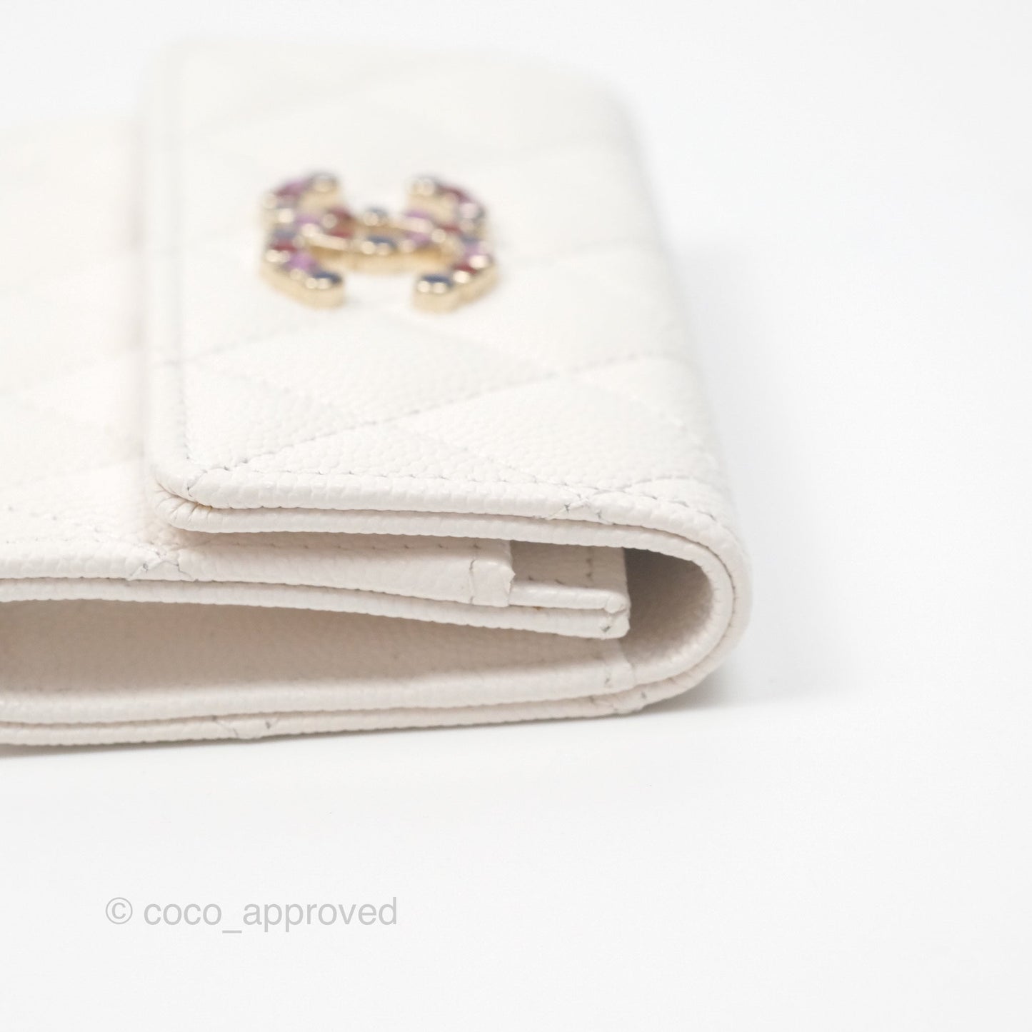 Chanel CC Resin Stone Flap Card Holder White Caviar