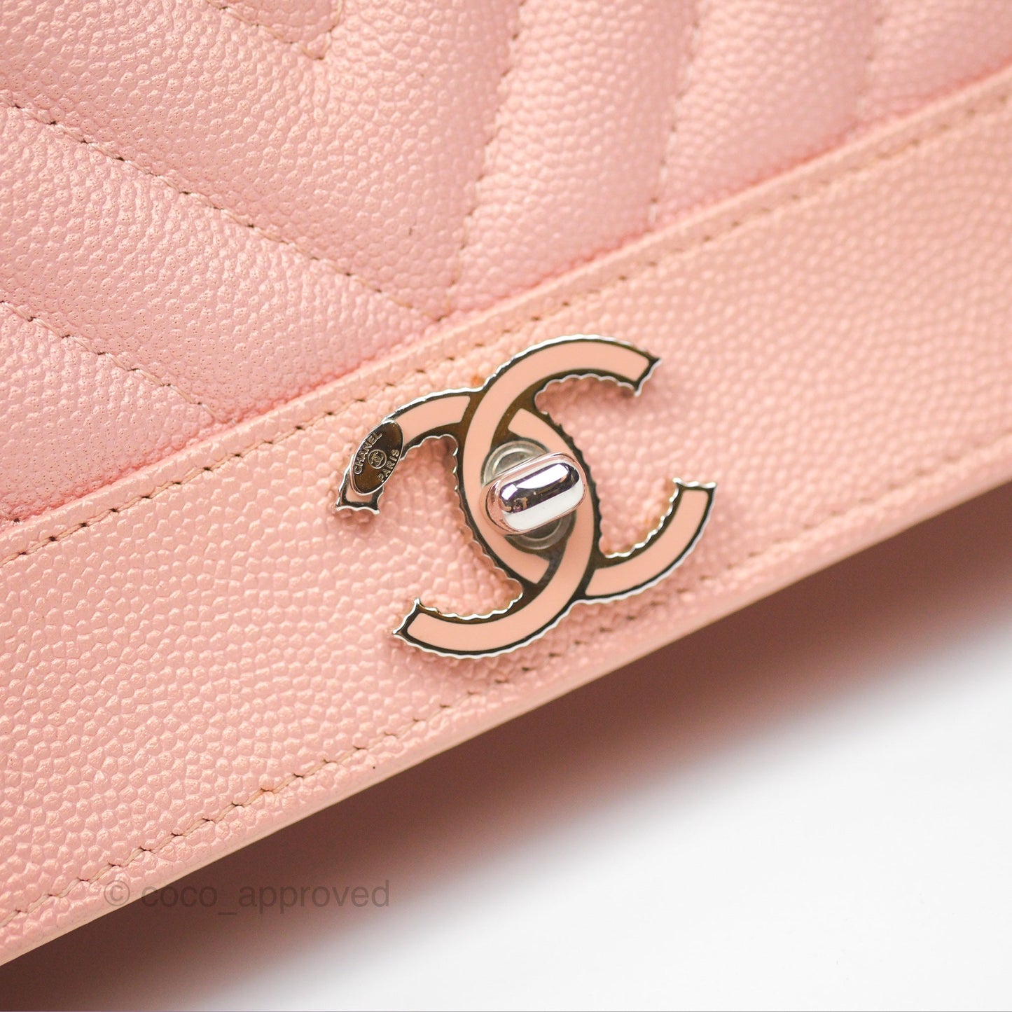 Chanel Mademoiselle Wallet On Chain WOC Chevron Iridescent Pink Caviar Silver Hardware