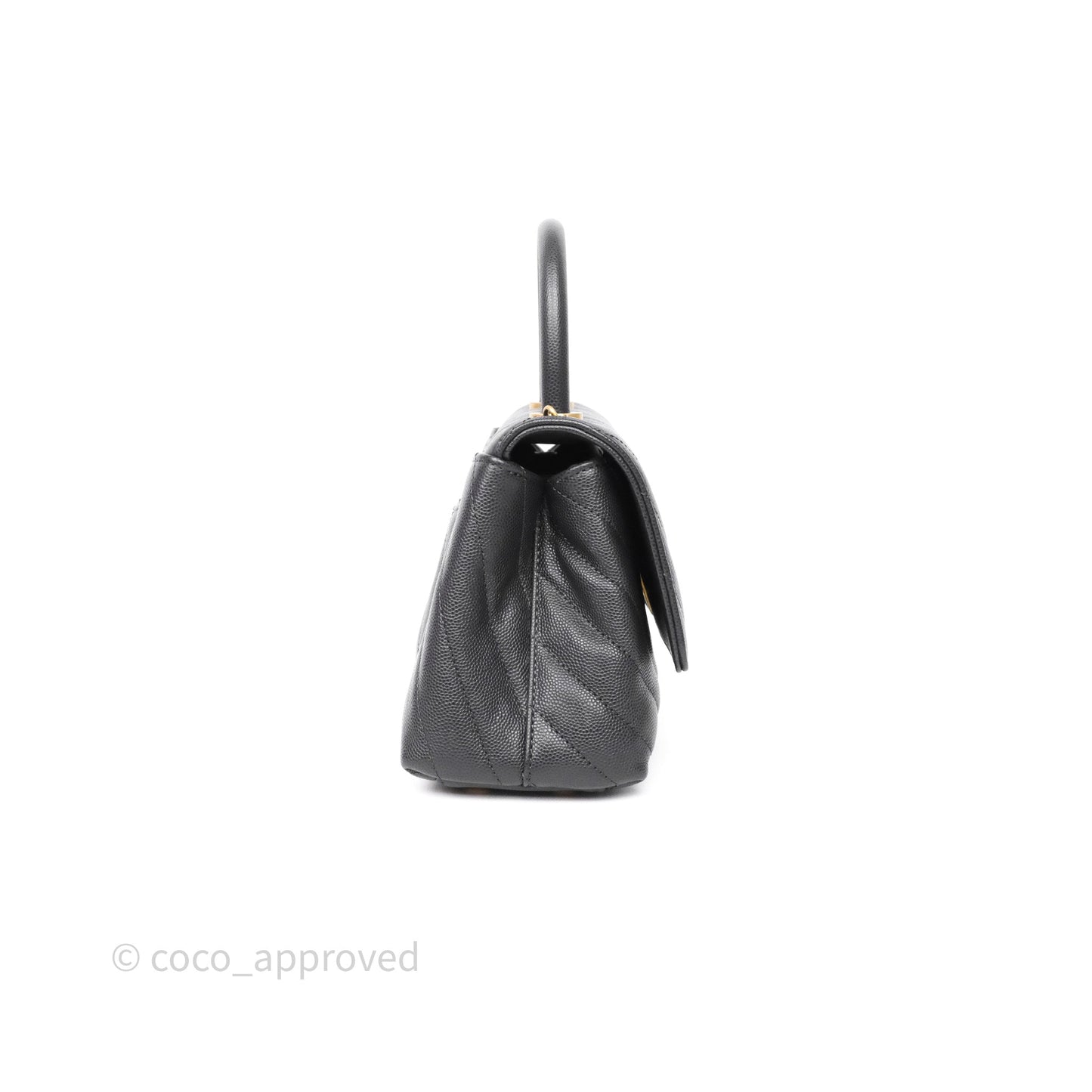 Chanel Small Coco Handle Chevron Dark Grey Caviar Aged Gold Hardware