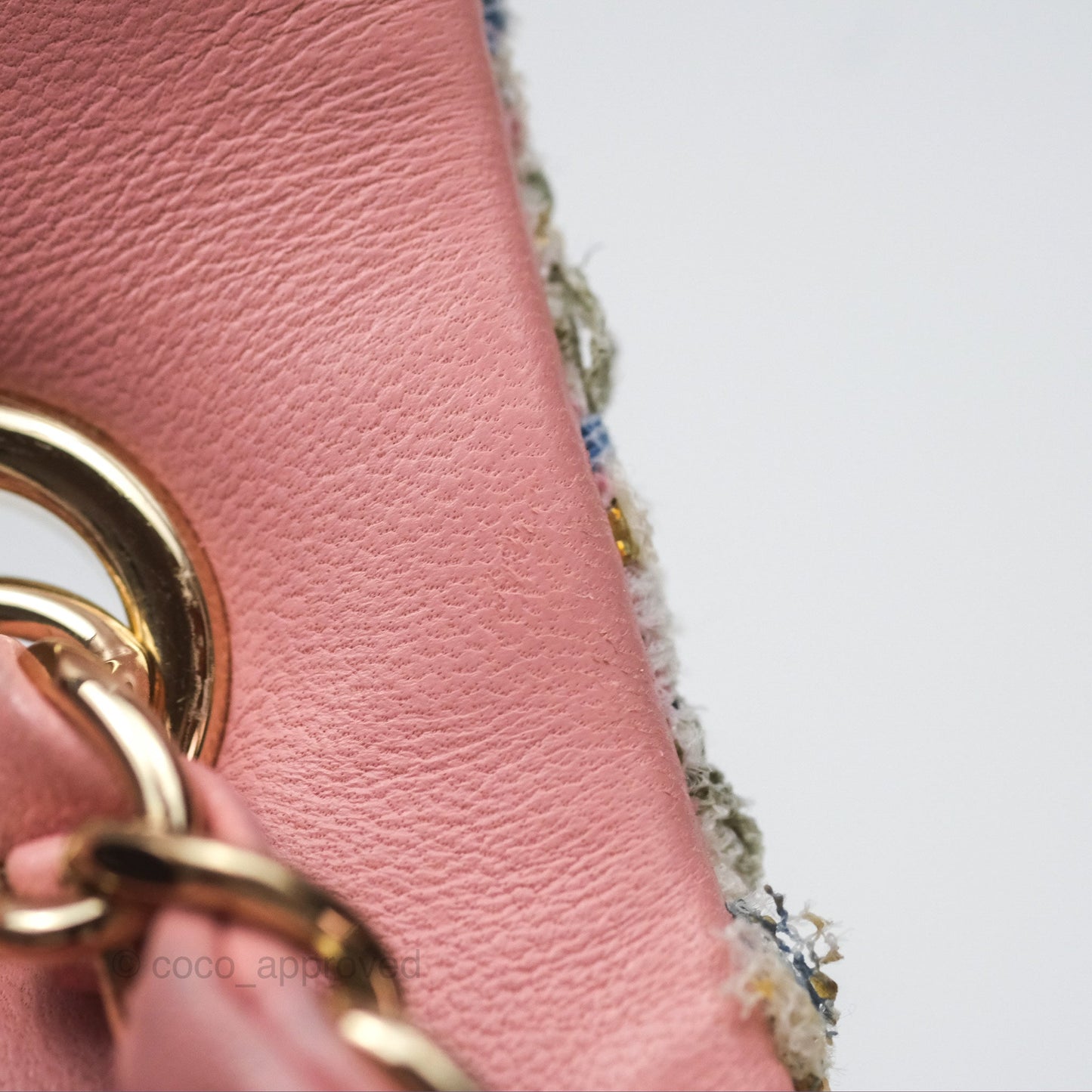 Chanel Mini Rectangular Flap Pink/ Blue/ Gold Tweed Gold Hardware