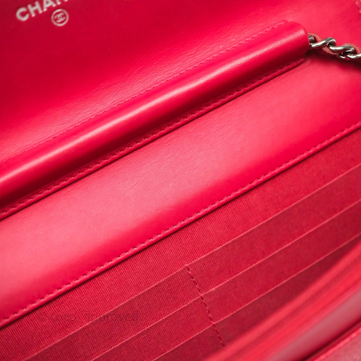 Chanel CC Wallet On Chain WOC Dark Pink Caviar Silver Hardware