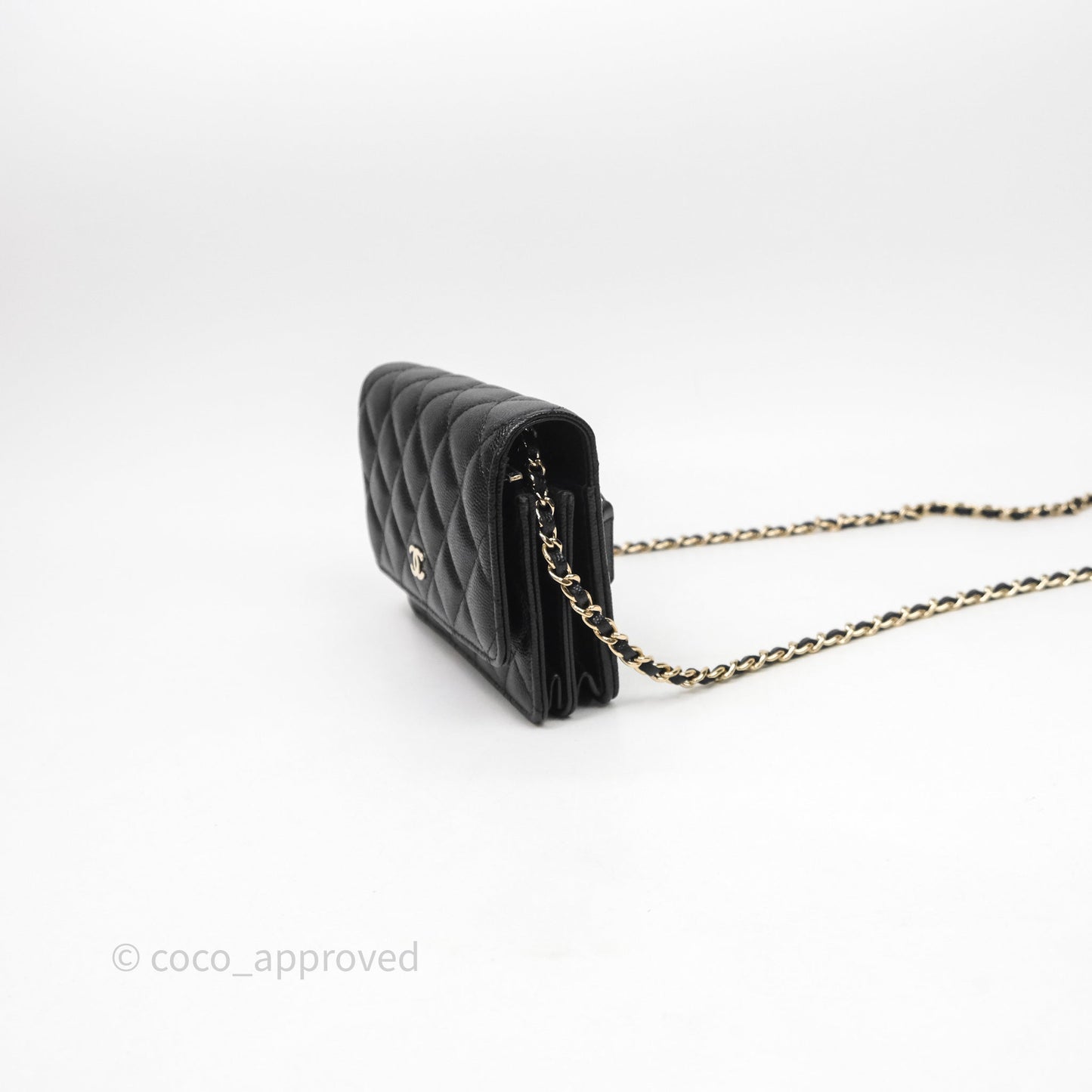 Chanel Quilted Mini Wallet on Chain WOC Black Caviar Gold Hardware