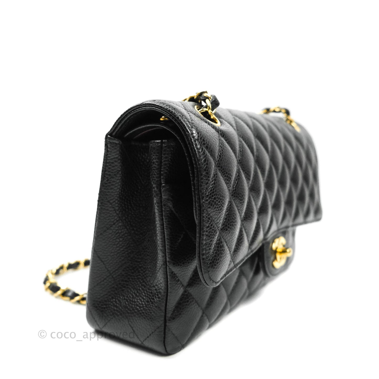 Chanel Quilted M/L Medium Double Flap Black Caviar Gold Hardware