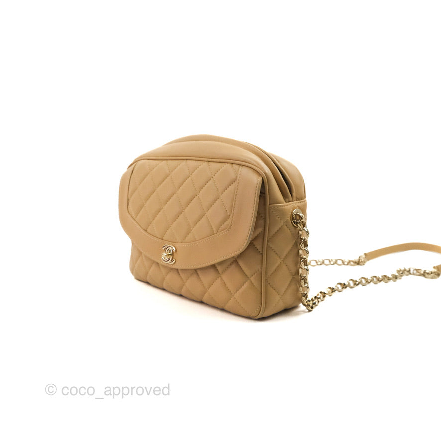 Chanel Calfskin Coco Vintage Camera Case Beige Gold Hardware