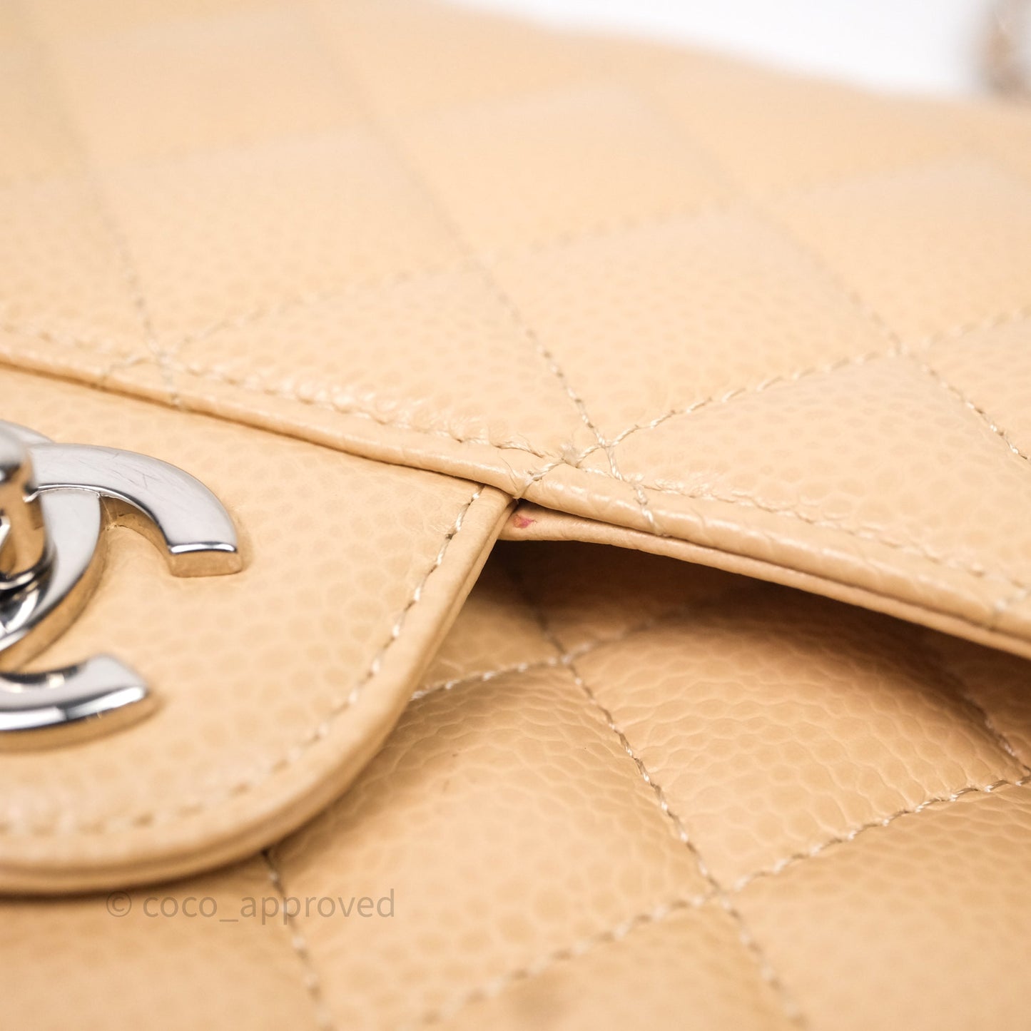 Chanel Classic M/L Medium Flap Quilted Beige Caviar Silver Hardware