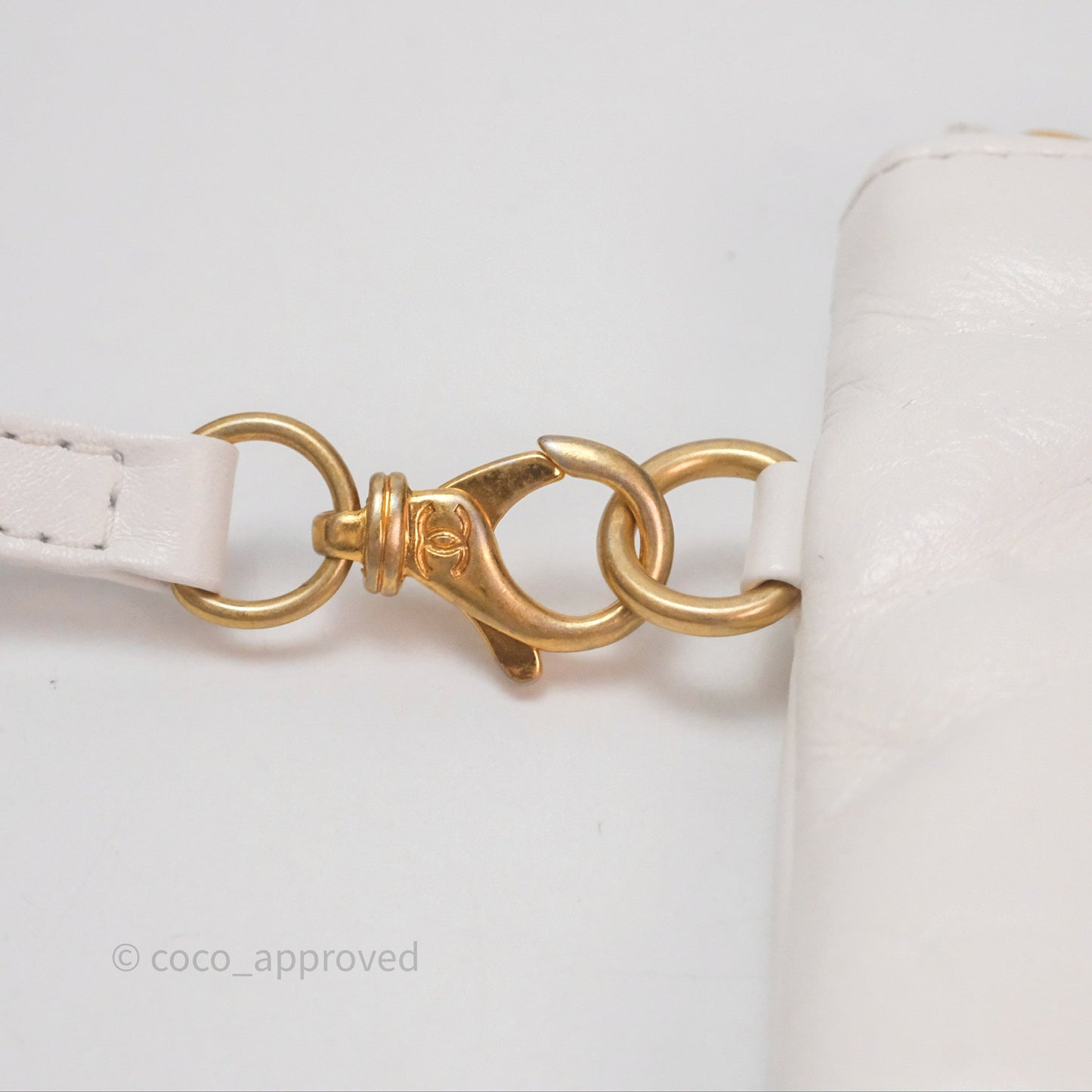 Chanel 22 Small White Shiny Calfskin Aged Gold Hardware
