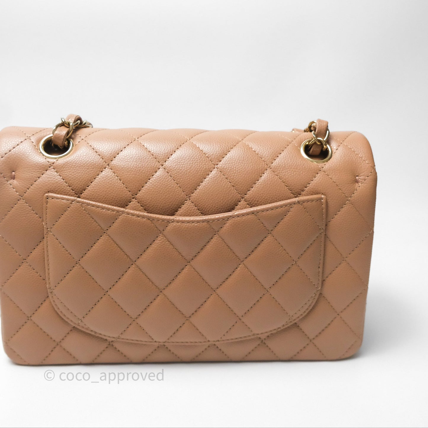Chanel Small Classic Quilted Flap Dark Beige Caviar Gold Hardware