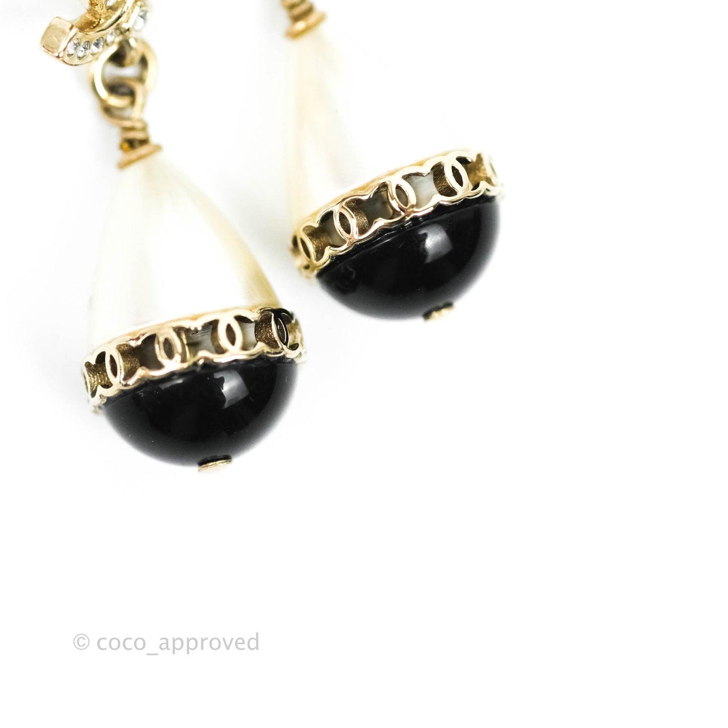 Chanel CC Rhinestone Drop Earrings Gold Tone 21A