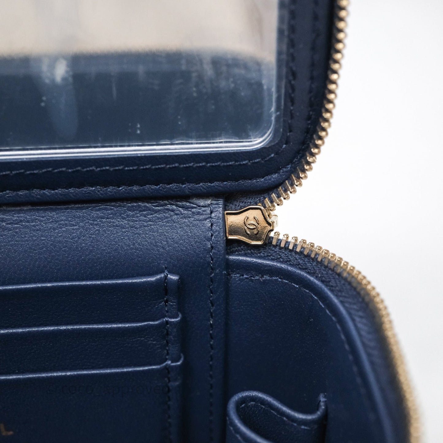 Chanel Vanity Rectangular Metal Top Handle Navy Lambskin Aged Gold Hardware