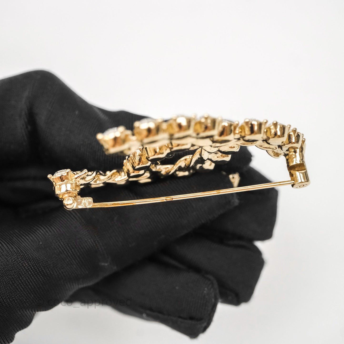 Chanel Crystal CC Brooch Gold Tone 21C