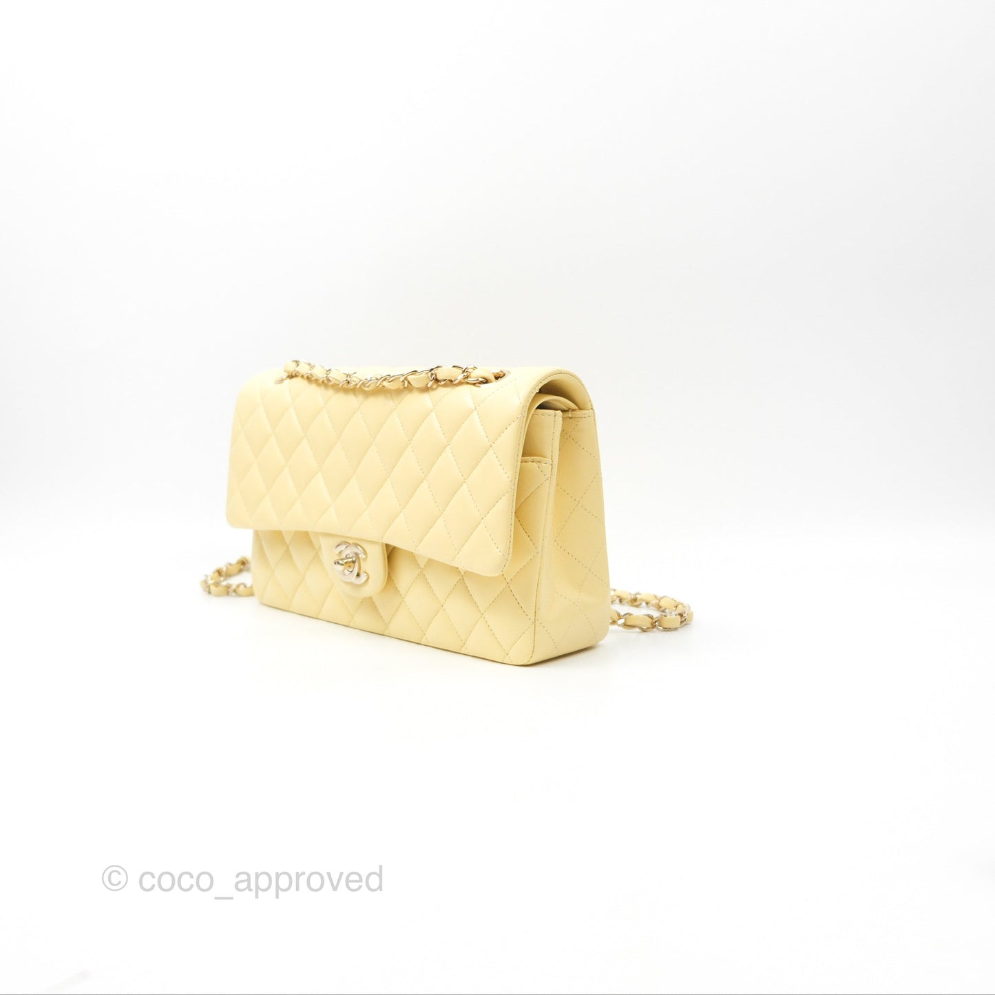 Chanel Classic M/L Medium Flap Quilted Yellow Lambskin Gold Hardware