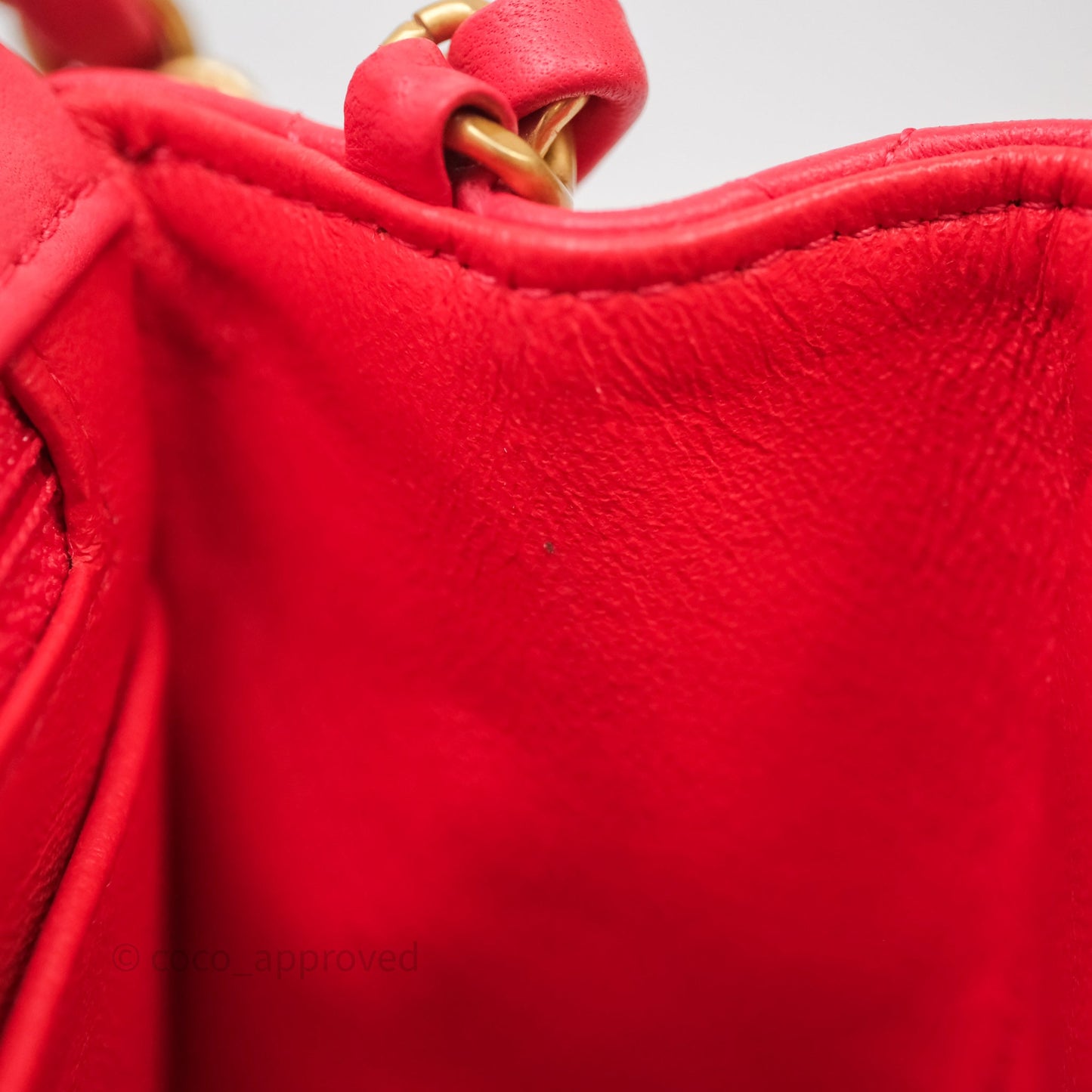 Chanel Mini Square Quilted Red Lambskin Aged Gold Hardware