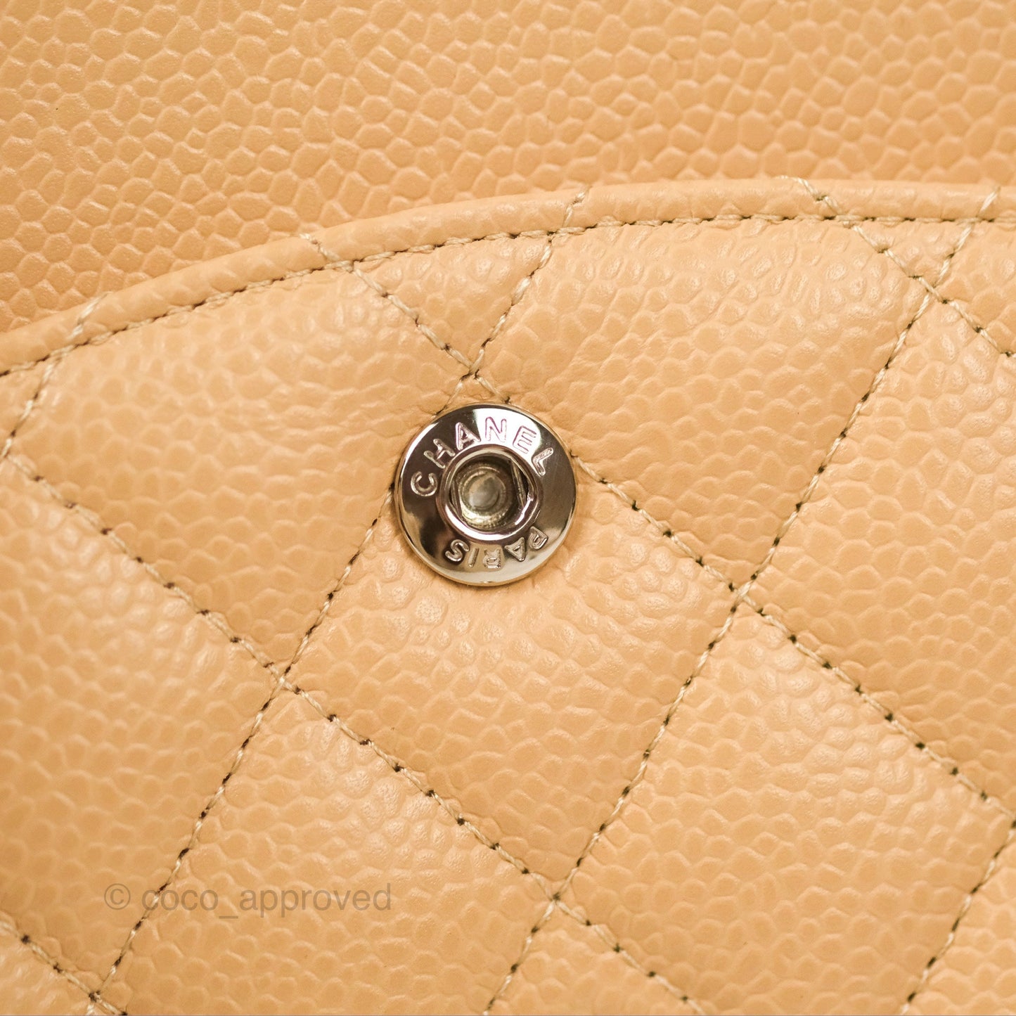 Chanel Classic M/L Medium Flap Quilted Beige Caviar Silver Hardware