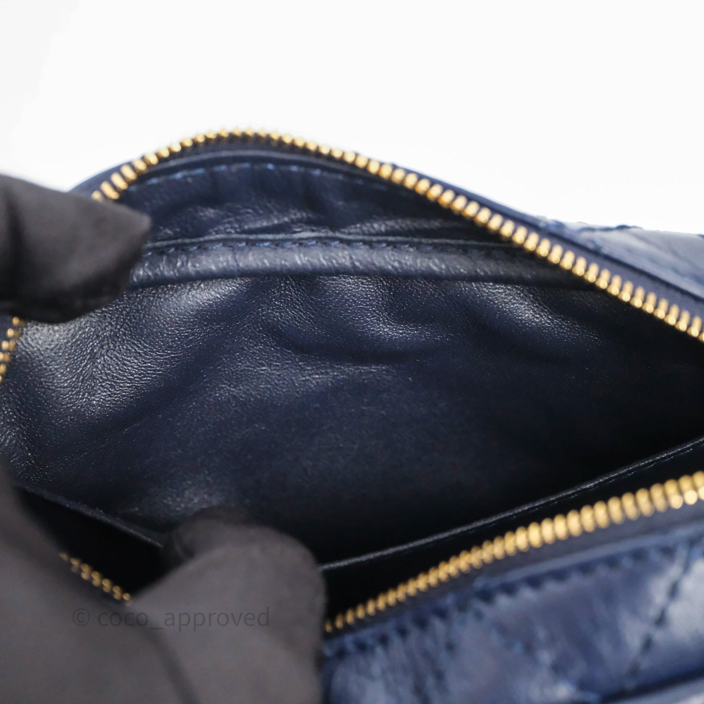 Chanel Quilted Mini Reissue Camera Case Navy Aged Calfskin Aged Gold Hardware