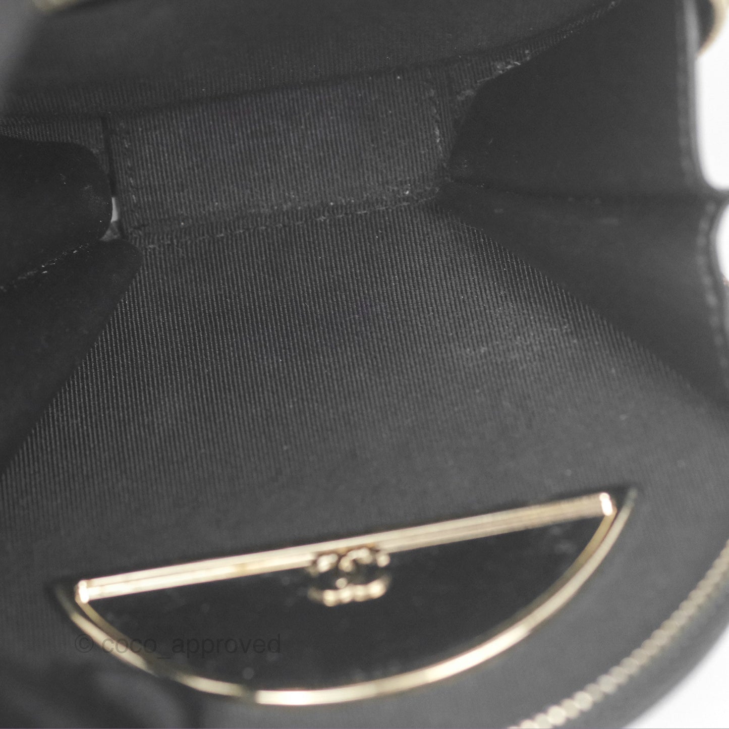 Chanel Mini Round Vanity Bag Handle With Care Black Caviar 22C