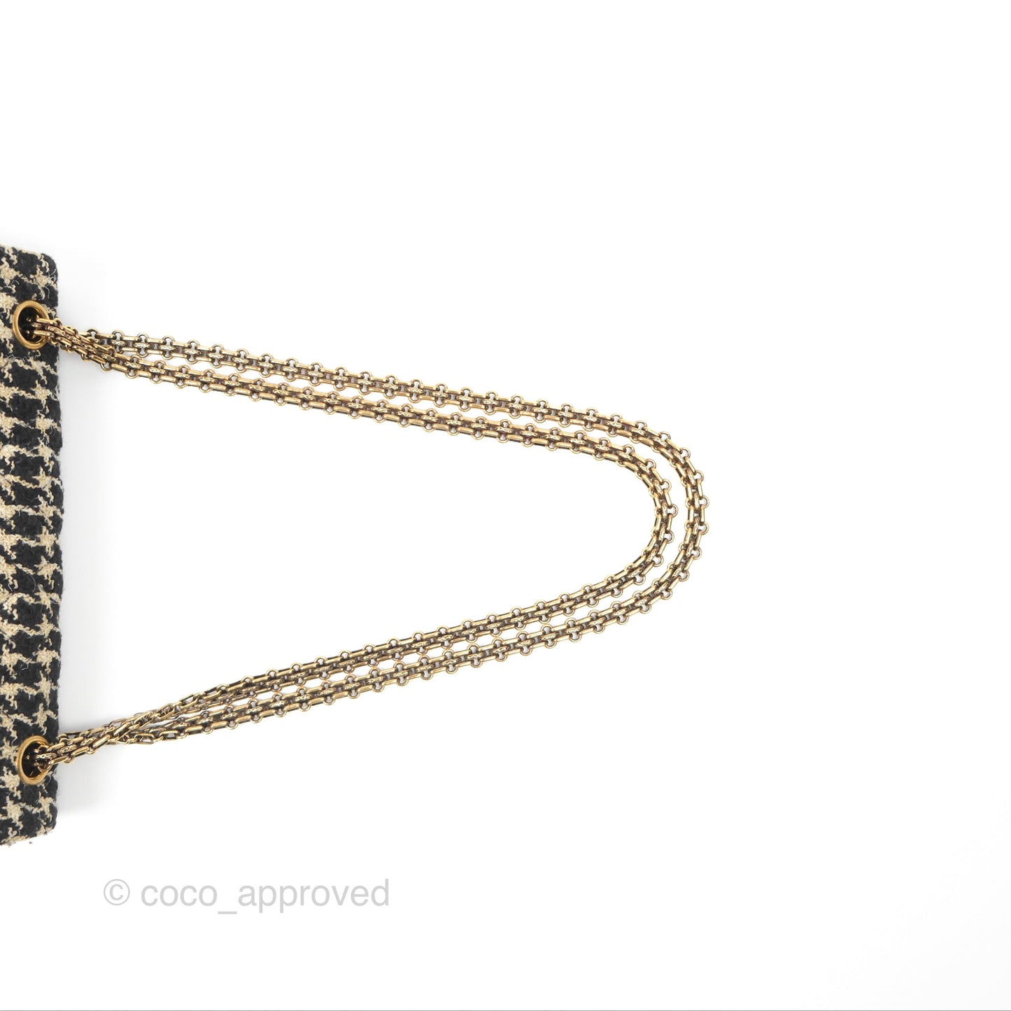 Chanel Reissue 225 Flap Houndstooth Beige Black Fabric Antique Gold Hardware