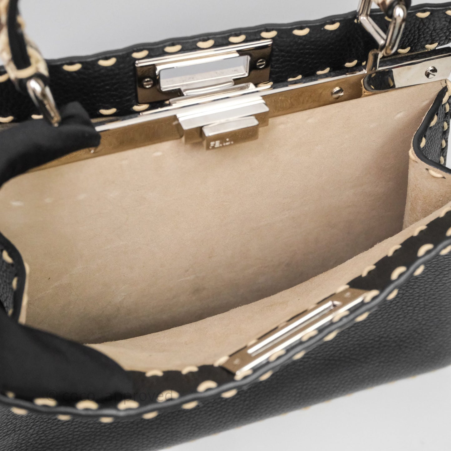 Fendi Peekaboo ISeeU Python Handle Handbag Black Calfskin Silver Hardware