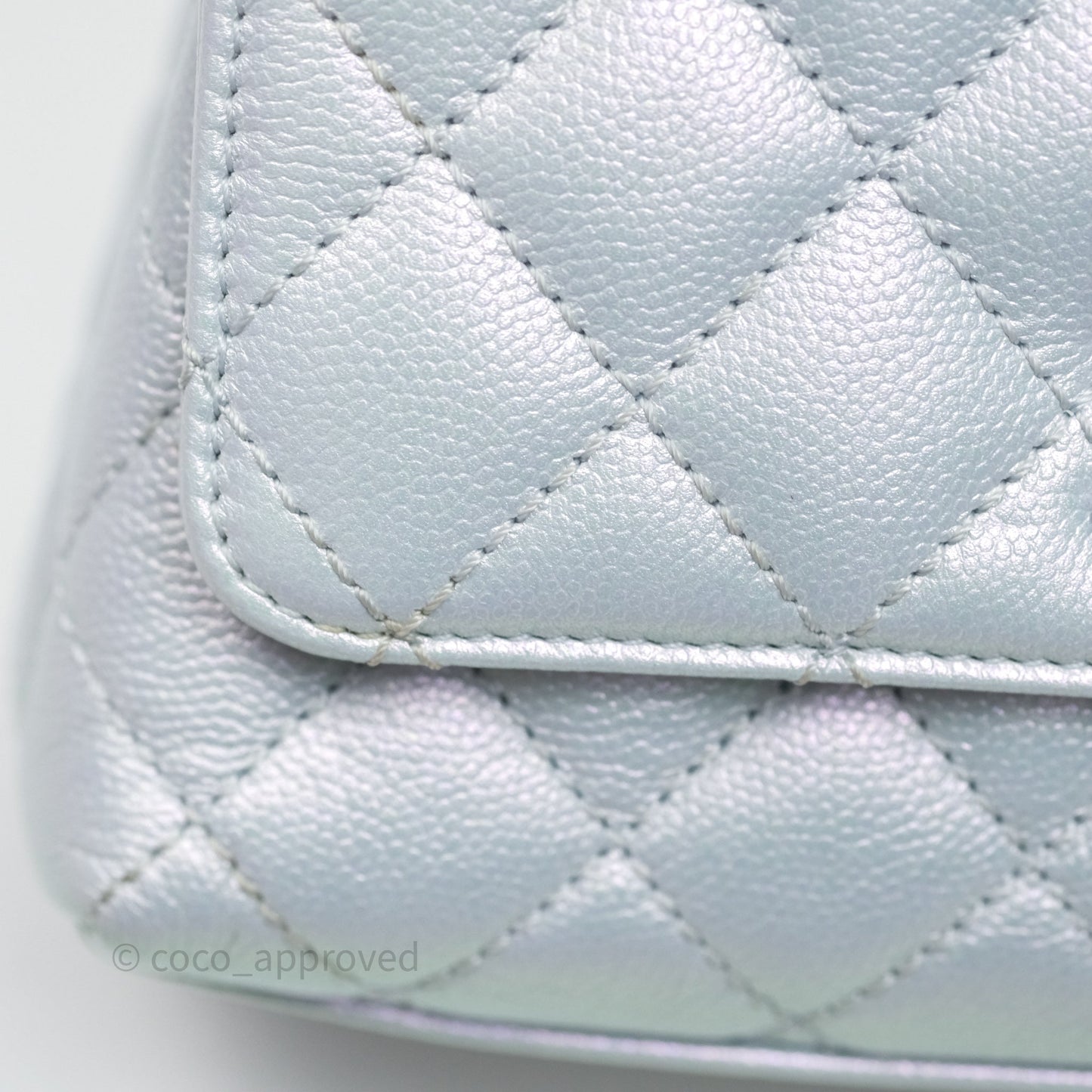 Chanel Mini Coco Handle Quilted Iridescent Light Blue Caviar Rainbow Hardware