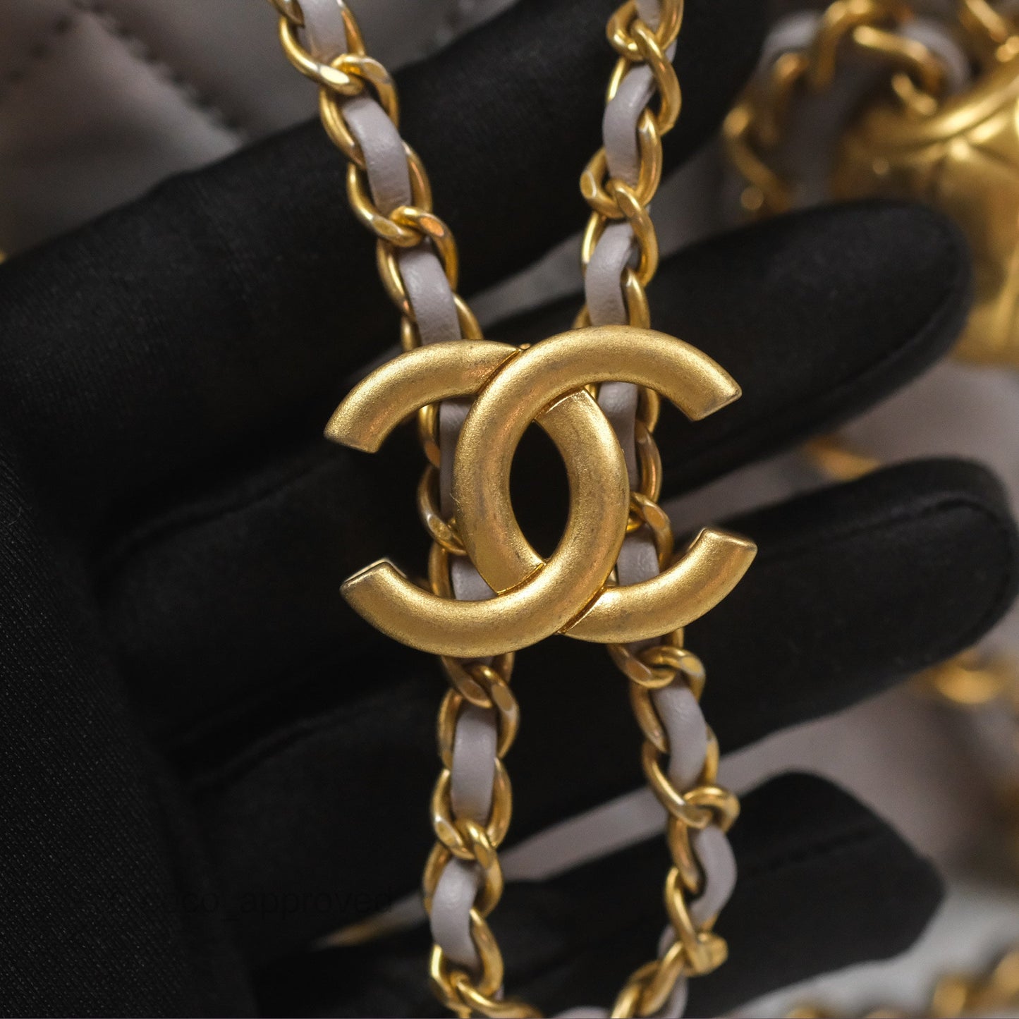 Chanel Pearl Crush Drawstring Bucket Bag Grey Lambskin Aged Gold Hardware
