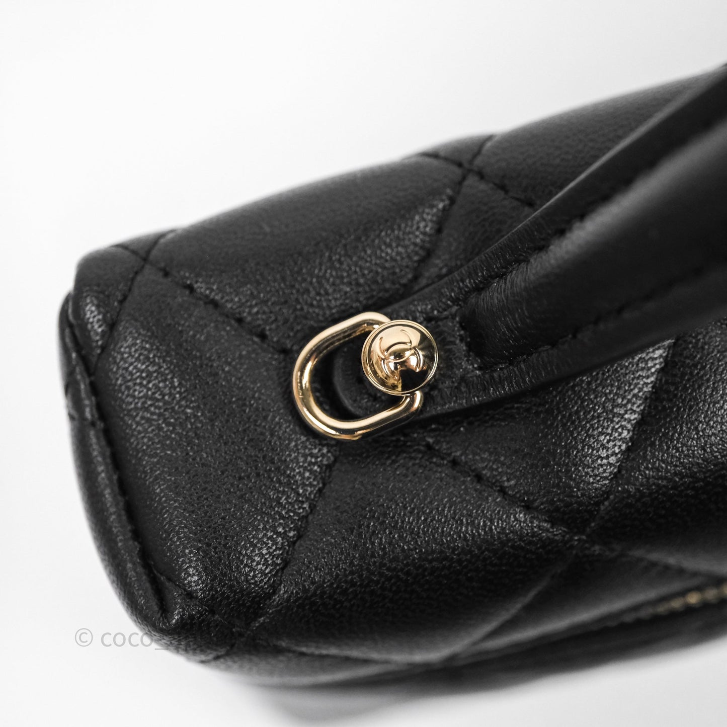 Chanel Top Handle Long Vanity with Chain Black Lambskin Gold Hardware