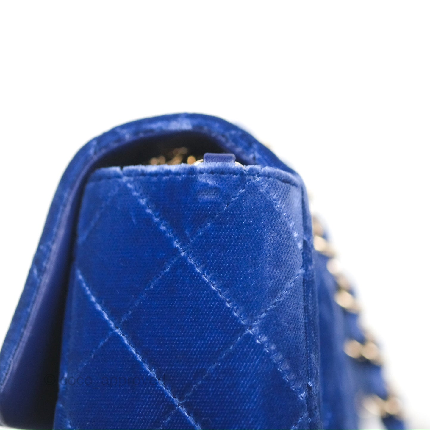 Chanel Quilted Mini Rectangular Flap Blue Velvet Gold Hardware