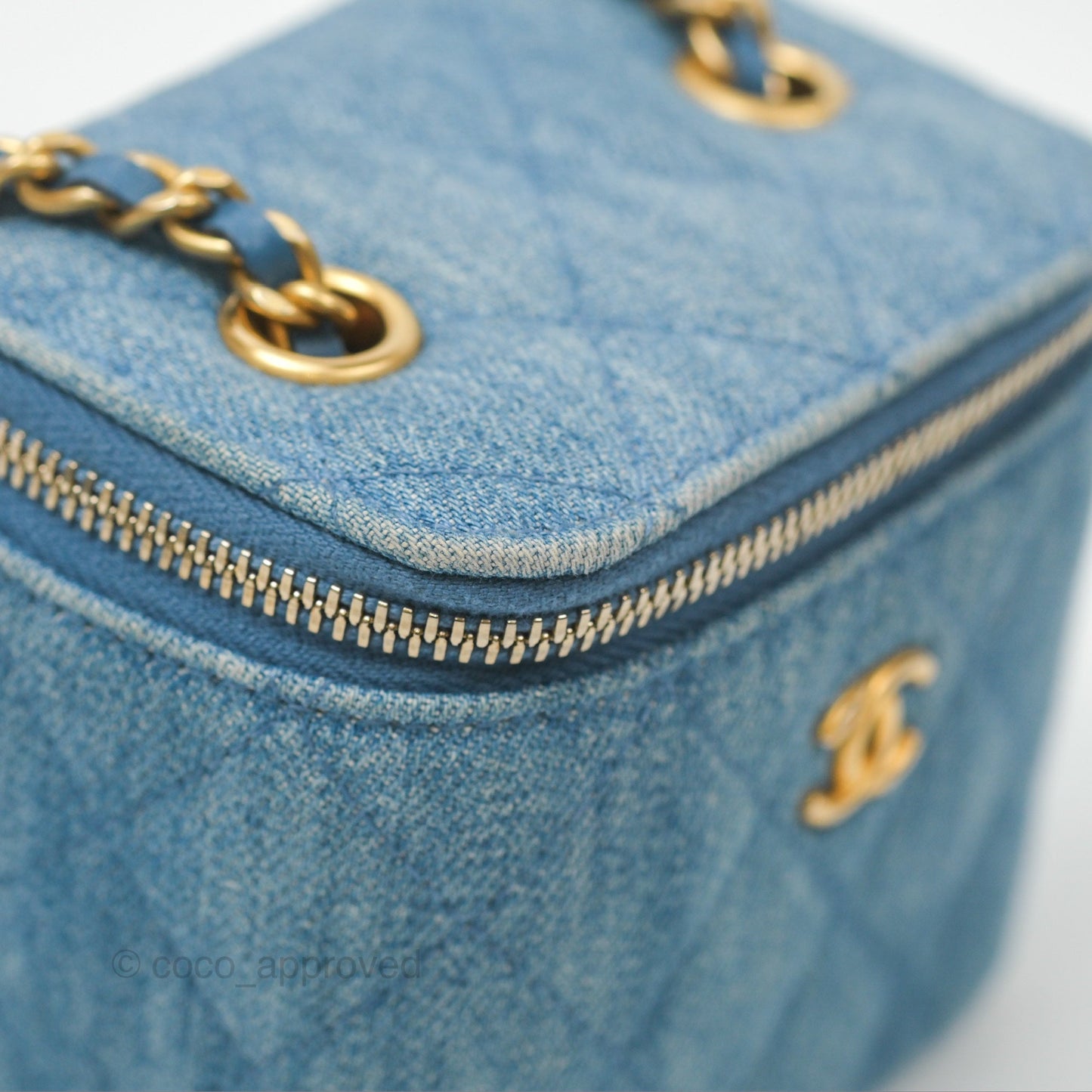 Chanel Mini Pearl Crush Vanity With Chain Denim Aged Gold Hardware