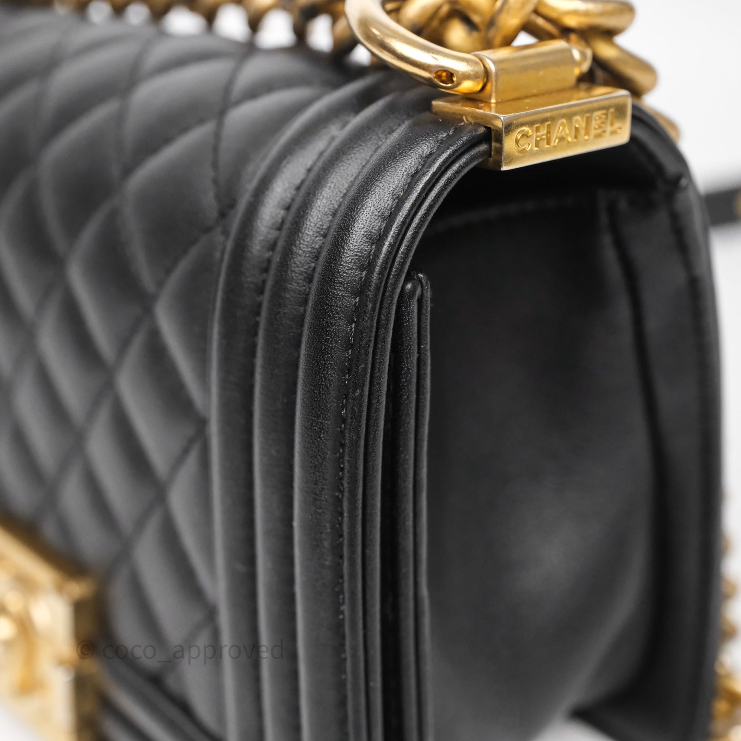 Chanel Small Boy Black Lambskin Aged Gold Hardware