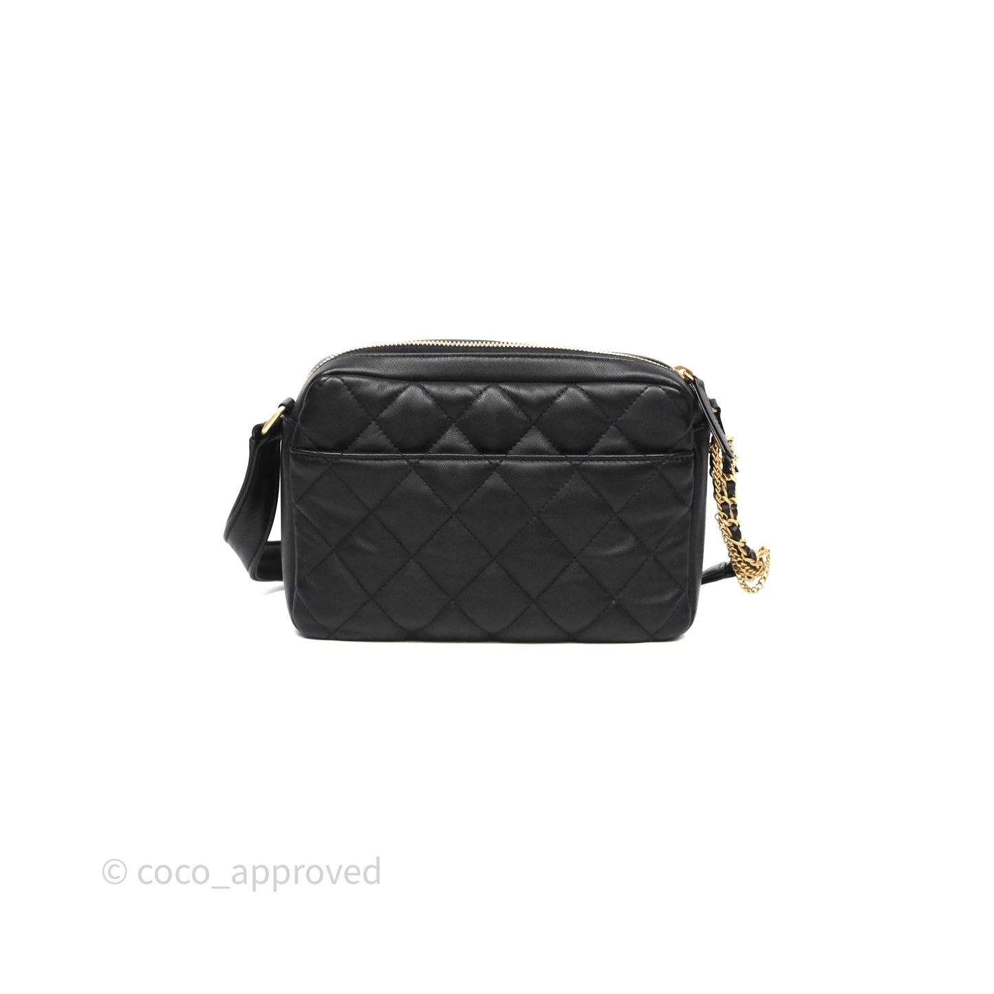 Chanel Small Camera Case Quilted Black Calfskin Aged Gold Hardware 22C