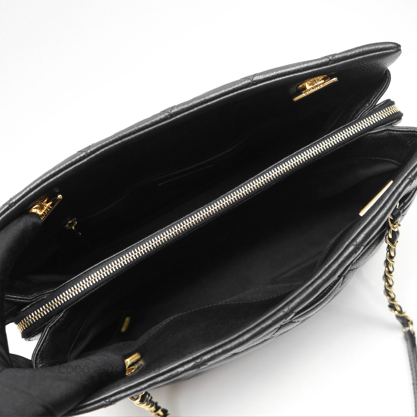 Chanel Quilted Caviar Leather Timeless CC Soft Shopping Tote Bag Black