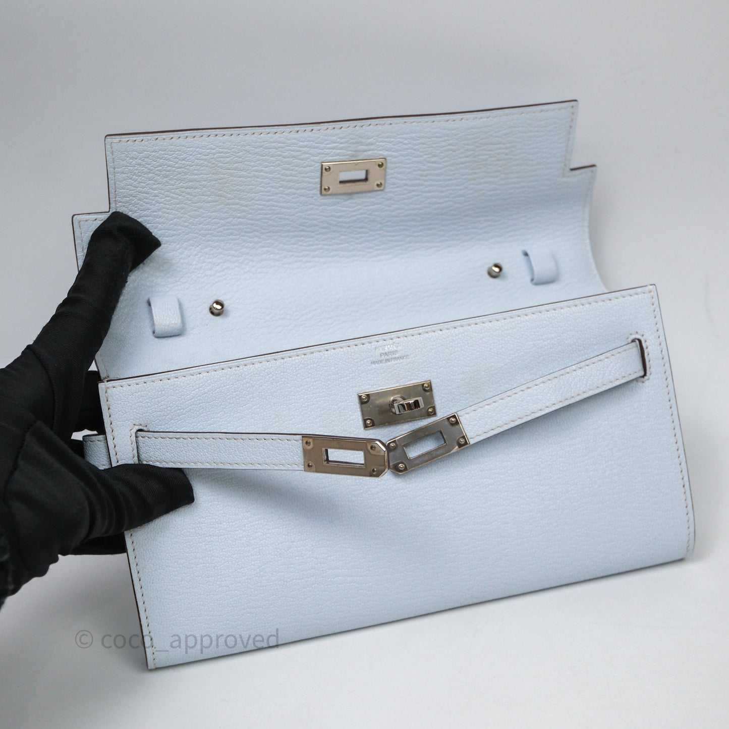 Hermès Kelly To Go Bleu Brume T0 Chèvre Mysore Palladium Hardware