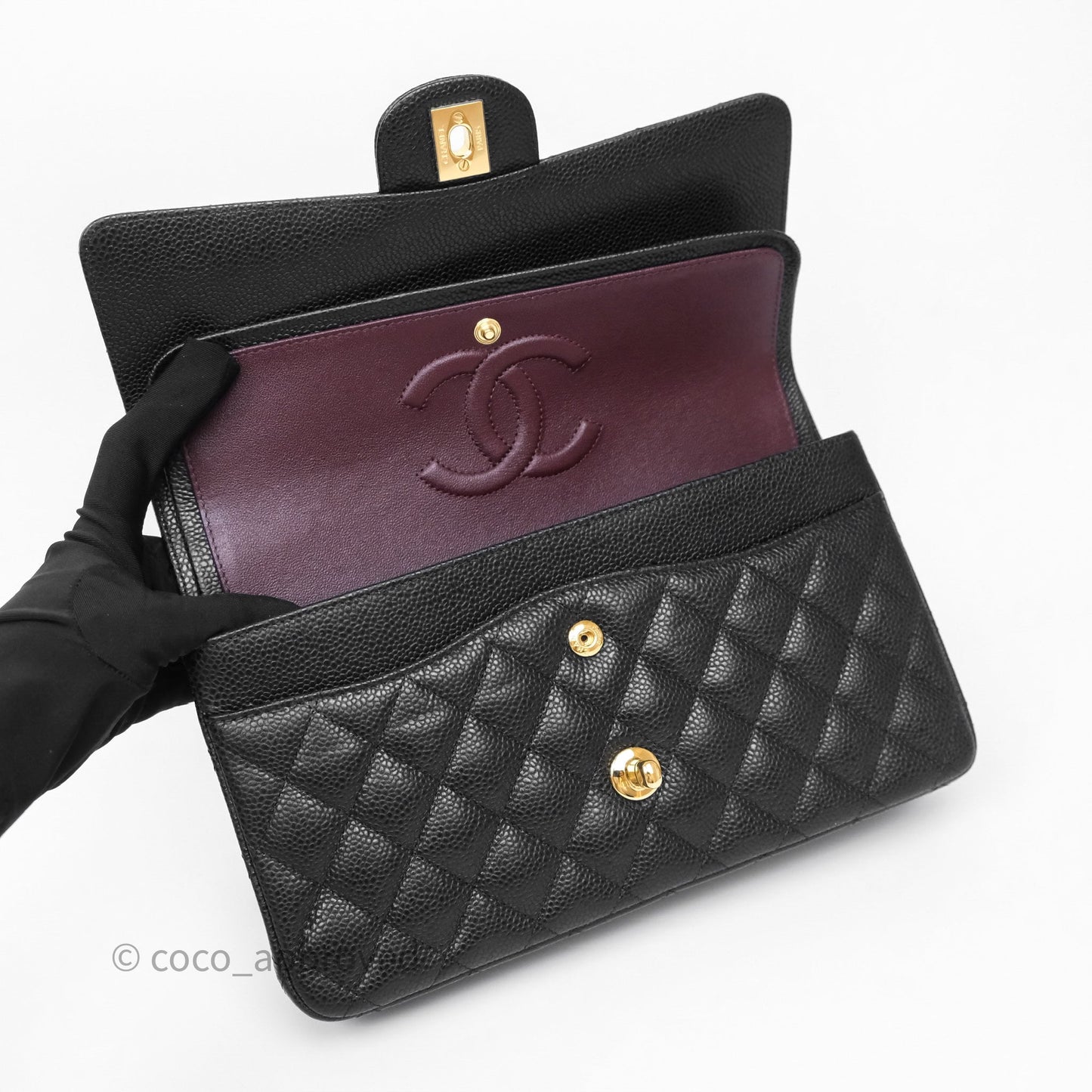 Chanel M/L Medium Classic Flap Quilted Black Caviar Gold Hardware